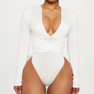 Fashion Nova White Wrap Bodysuit with Fitted Style